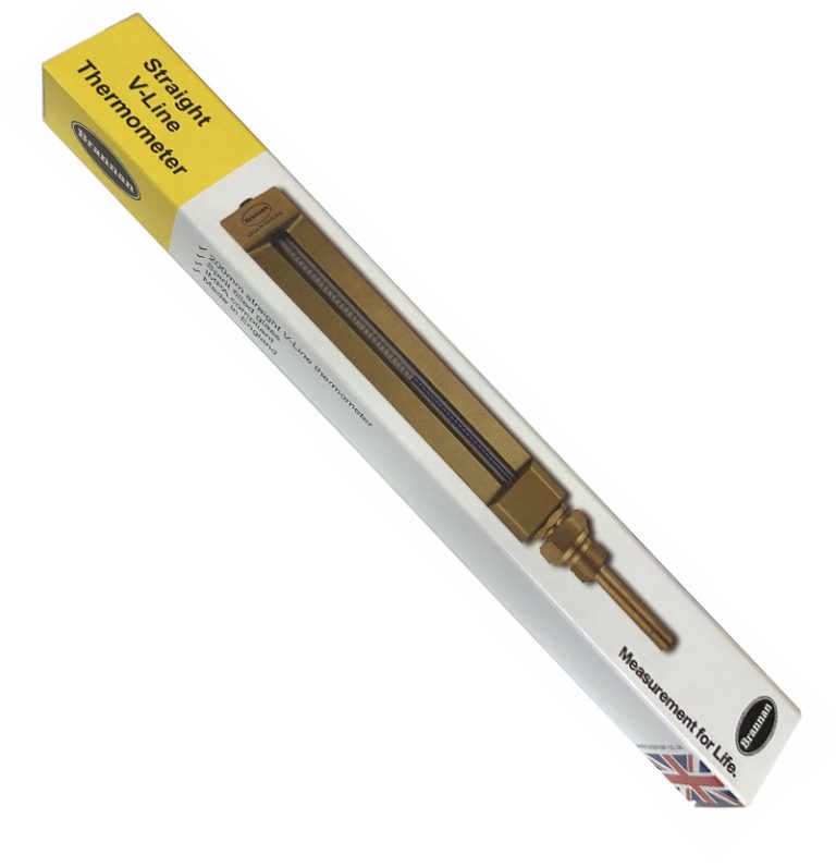 Brannan VT010 Straight V-Line Thermometer | 0–120°C/°F |150 x 35mm case | 100mm Pocket | Made in UK