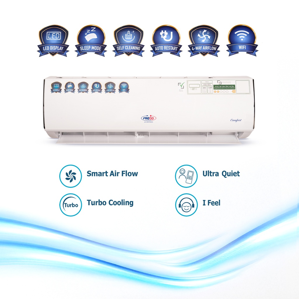 FREGO 1 Ton Split AC – Wi-Fi Enabled, White