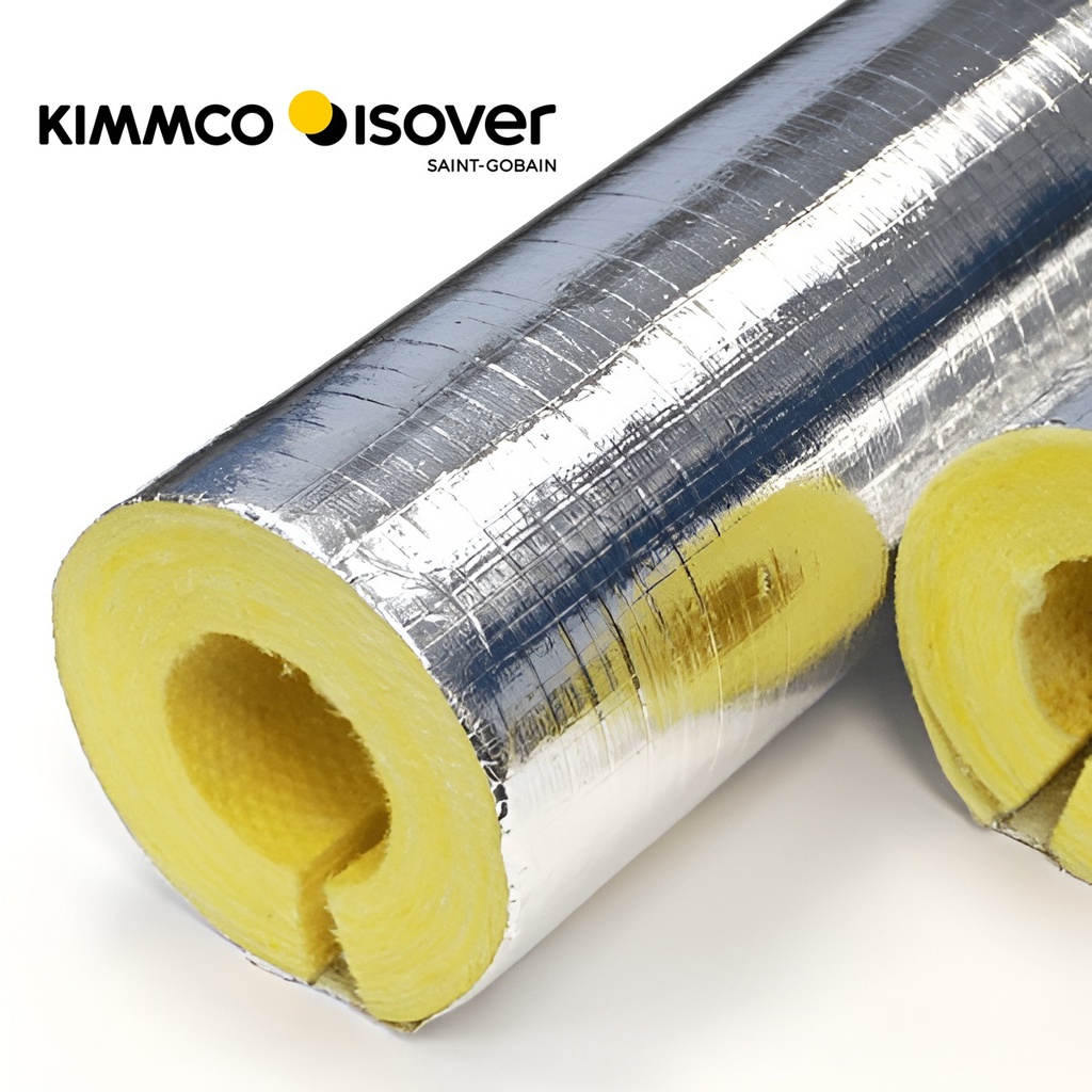 Kimmco Fiberglass Insulation Pipe Section | 50mm Thick | Density 64kg/m³ | 1.2m With FSK